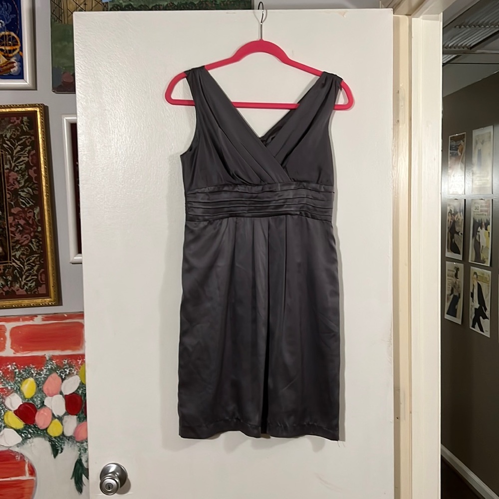 The Limited gray satin sleeveless cocktail dress.